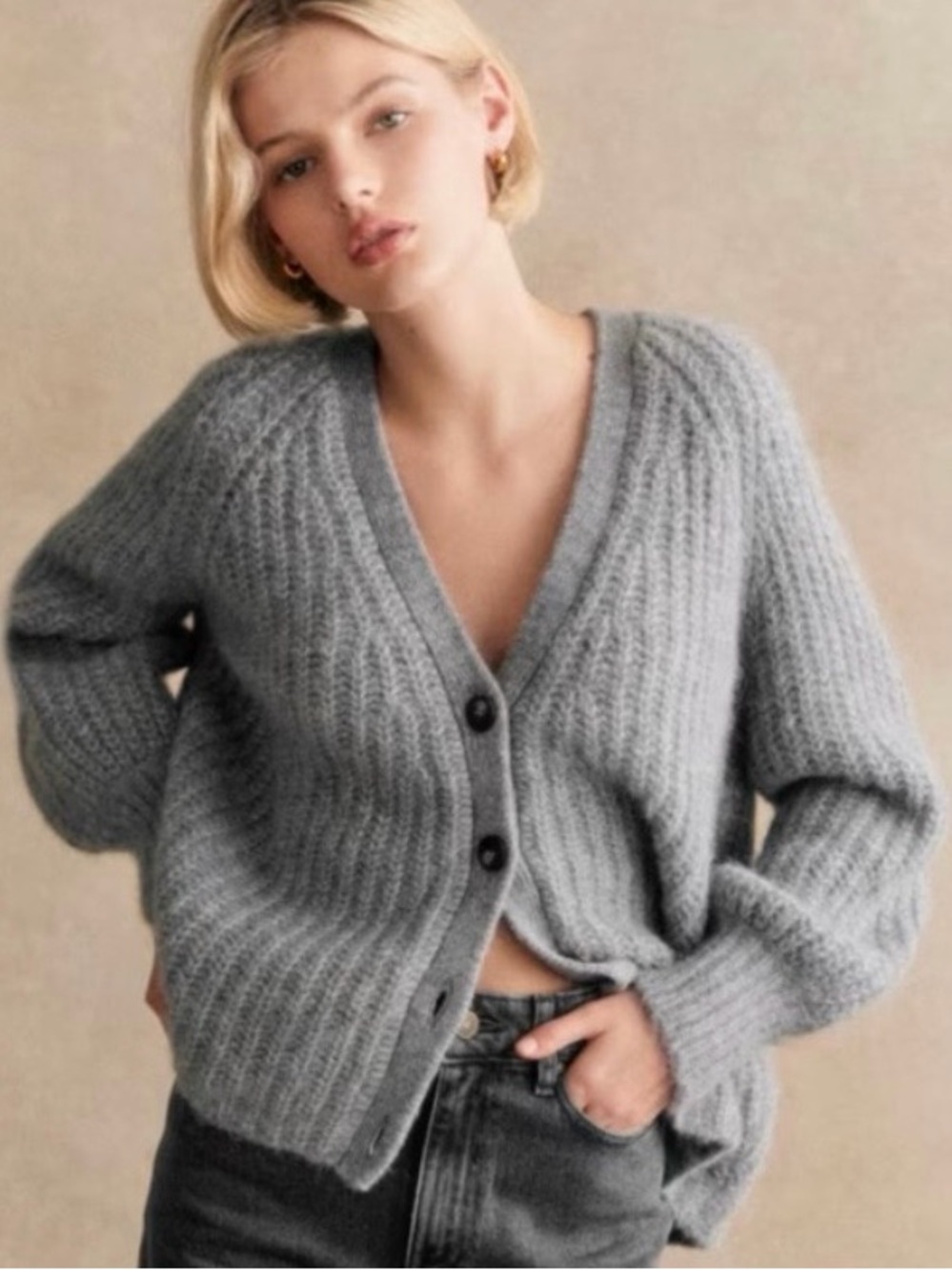 Sezane Basile Cardigan V Neck Alpaca Wool Gray Size XS - Picture 10 of 10
